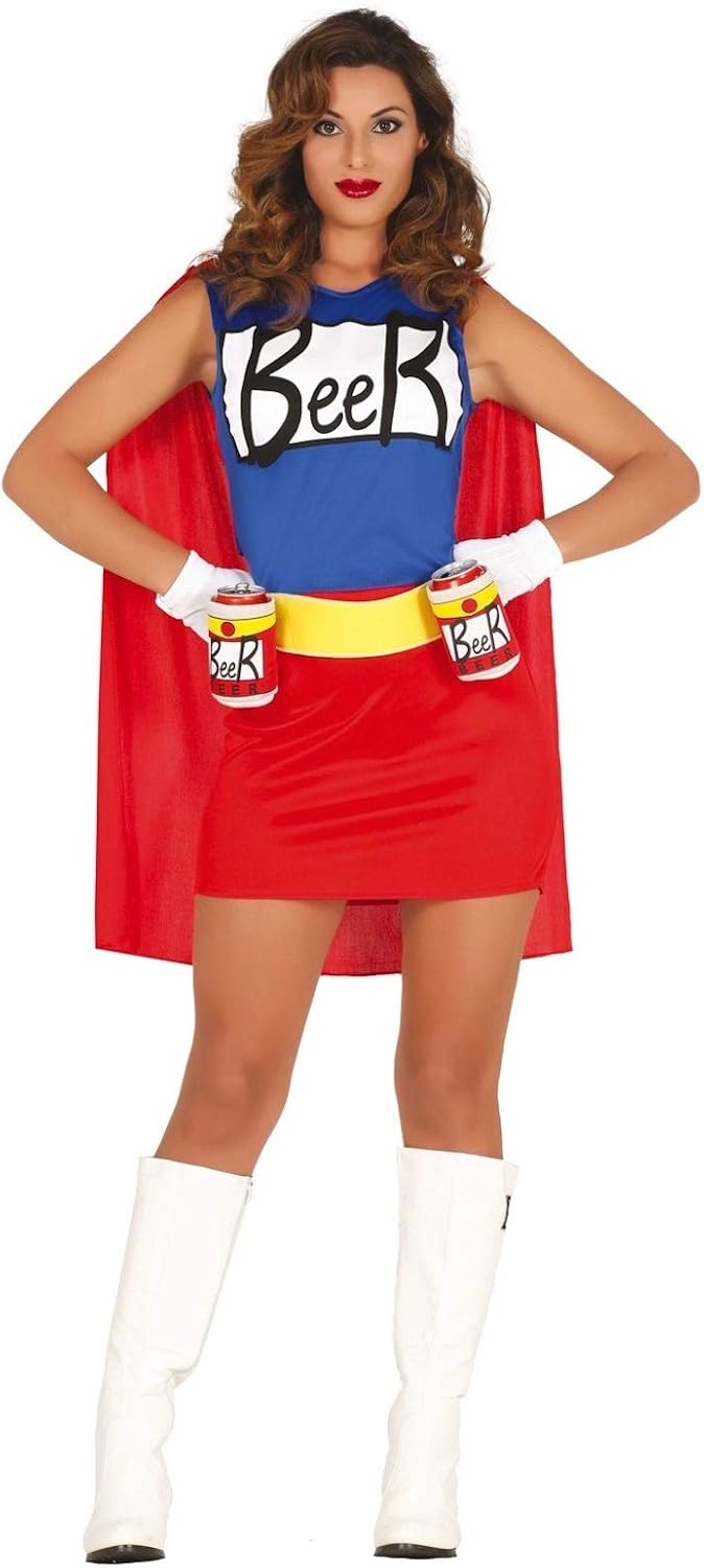 shoperama Damen-Kostüm Simpsons Bierfrau Kleid mit Dosenhalter-Gürtel Duff Beer Man Woman Biermann B