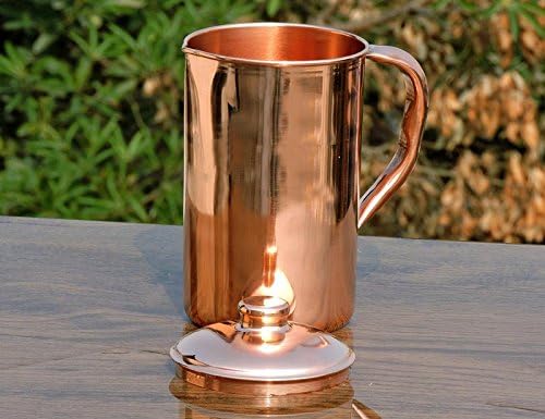 SKAVIJ reiner Kupferkrug mit deckel und 4 becher set fester wasserkrug (1,6 liter)