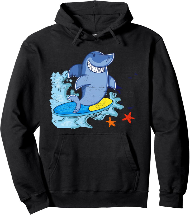 Ozean Tier Seeungeheuer Geschenk Süsser Hai Surfer Pullover Hoodie