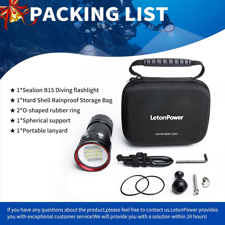 LetonPower B15 Tauchen Taschenlampe, 8000 Lumens Super Bright Underwater 80m Video Light, Scuba Dive