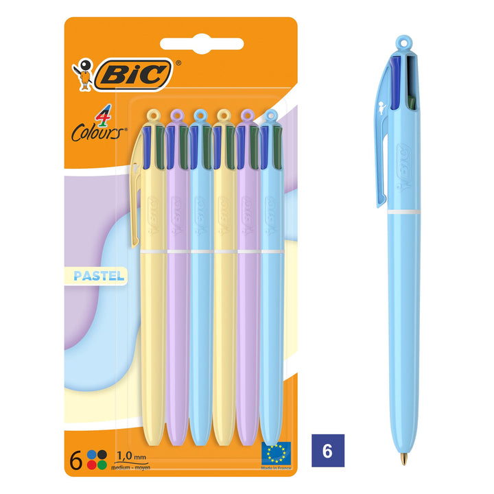 BIC 4 Farben Kugelschreiber Set in Pastell, in verschiedenen Farben, 6er Pack, Ideal für das Büro, d
