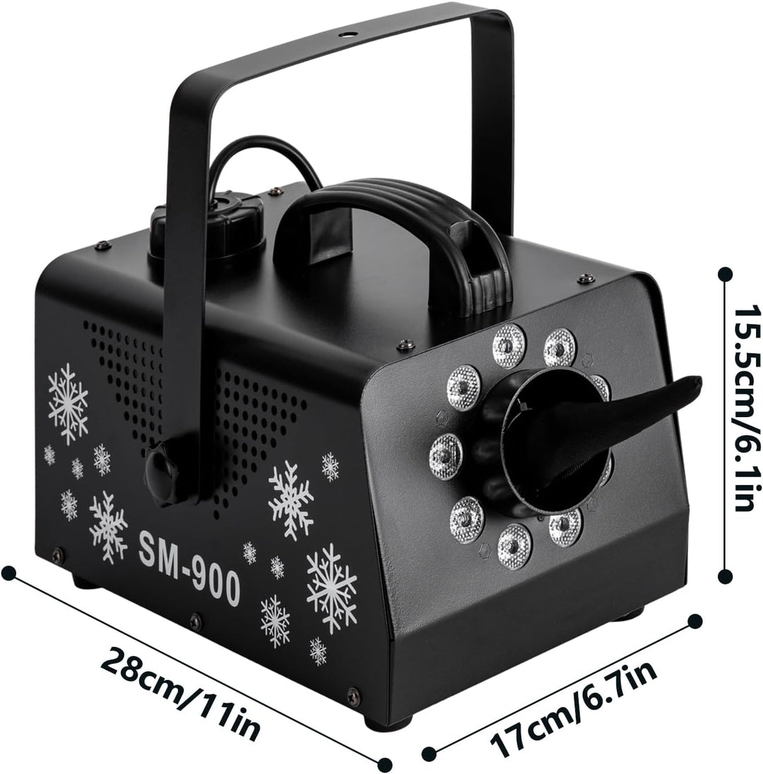 900W Schneemaschine Schneekanone mit 12 LED RGB Lichtern und 3 Beleuchtungsmodi, Weisse Schneeflocke