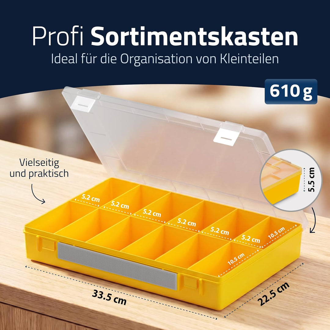 hünersdorff Sortimentskasten PP-Classic mit 12 Fächern | stabile Sortierbox für Schrauben und andere