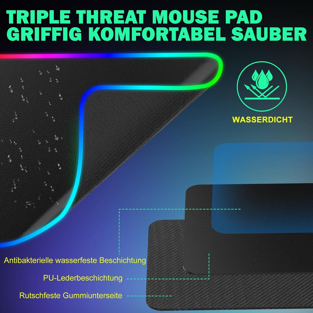GIM PU-Leder kabelloses Ladekissen RGB Gaming Mauspad 15W, LED Mausmatte 800x300x4MM, 10 Lichtmodi e