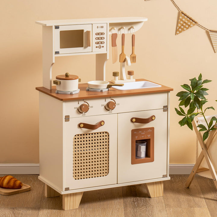 ROBUD Spielküche Holz für Kinder, Kinderküche Holz Küchen Spielset mit Interaktivem Zubehör & Eiswür
