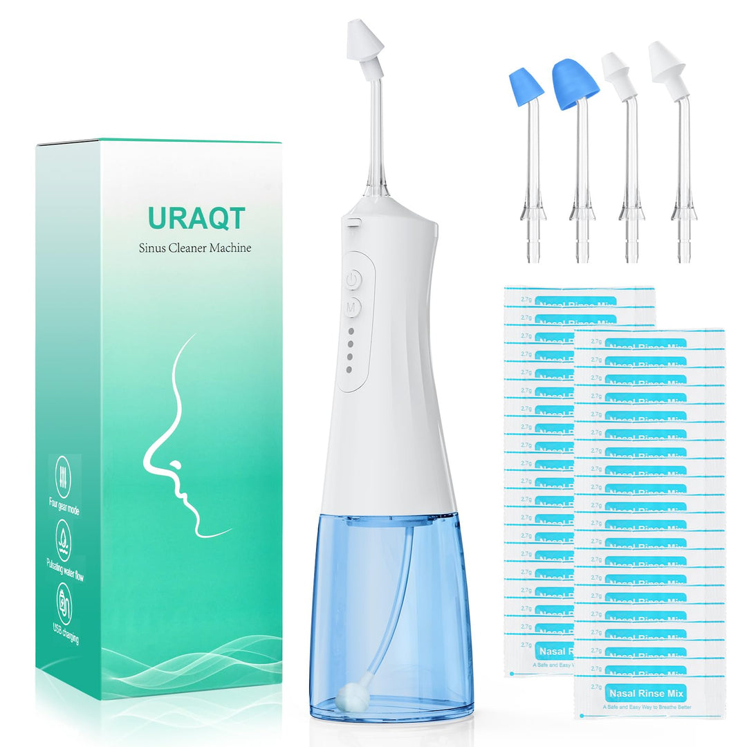 URAQT Elektrisch Nasendusche, Elektrischer Neti Pot für Erwachsene und Kinder, mit 4 Ersatzköpfe und