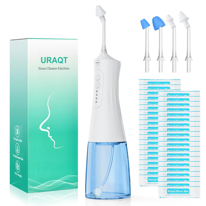 URAQT Elektrisch Nasendusche, Elektrischer Neti Pot für Erwachsene und Kinder, mit 4 Ersatzköpfe und