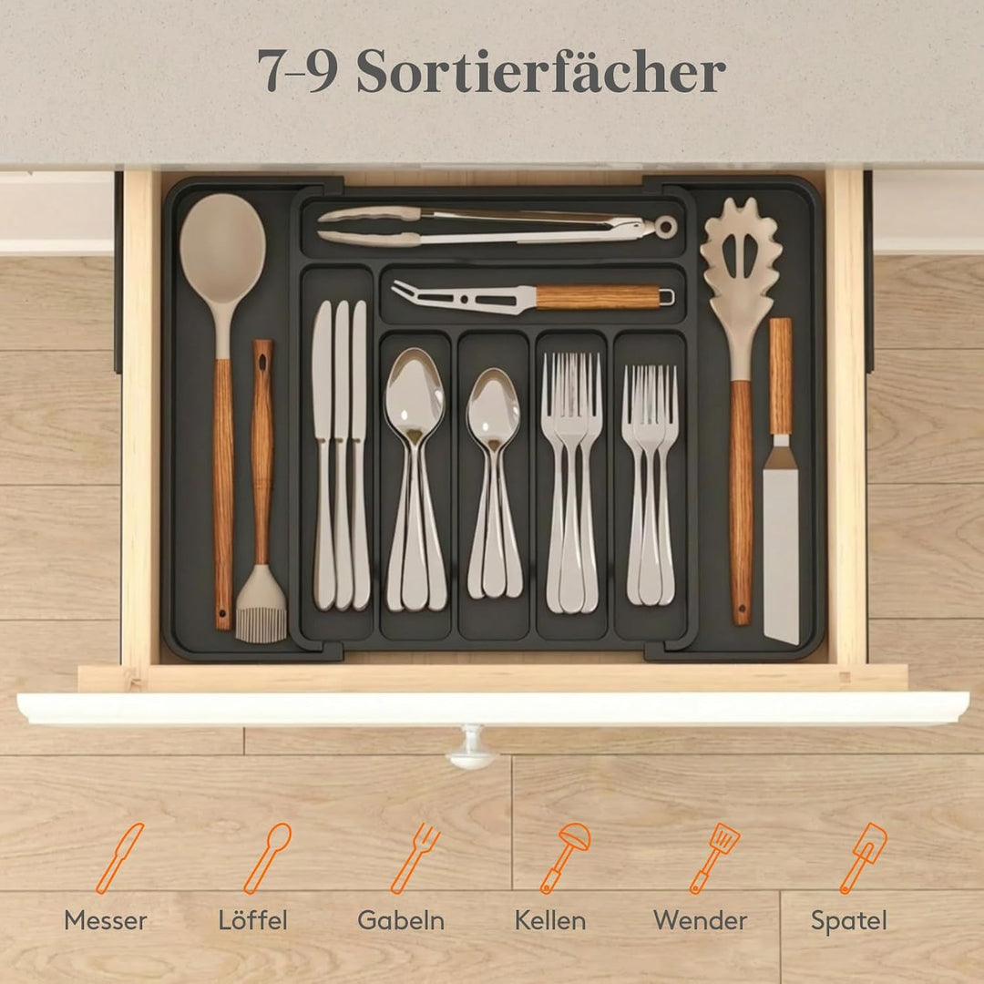 Lifewit Besteckkasten für Schubladen, verstellbarer Besteckeinsatz Tiefe 35 cm, 7-9 Fächer Kunststof