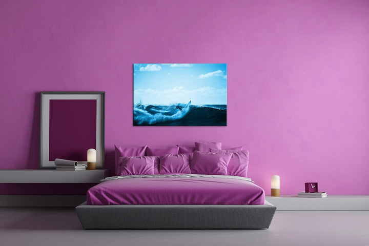 deyoli cooler Surfer beim Wellenreiten Format 80x60 Effekt: Monocrome Blau als Leinwandbild, Motiv f