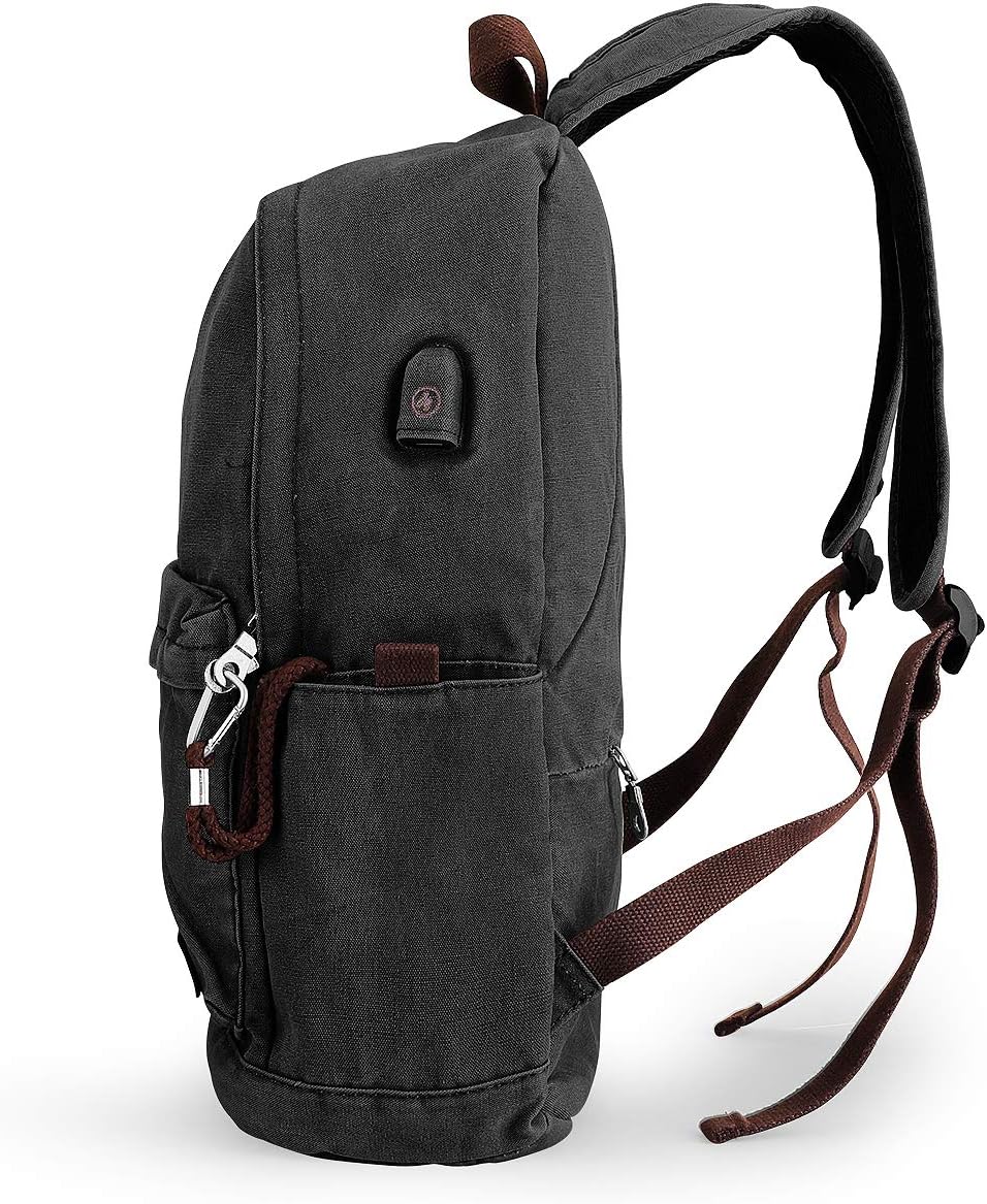 Muzee Canvas Rucksack, Leichter Anti-Diebstahl-Reise-Rucksack mit USB-Ladeanschluss für Herren Damen