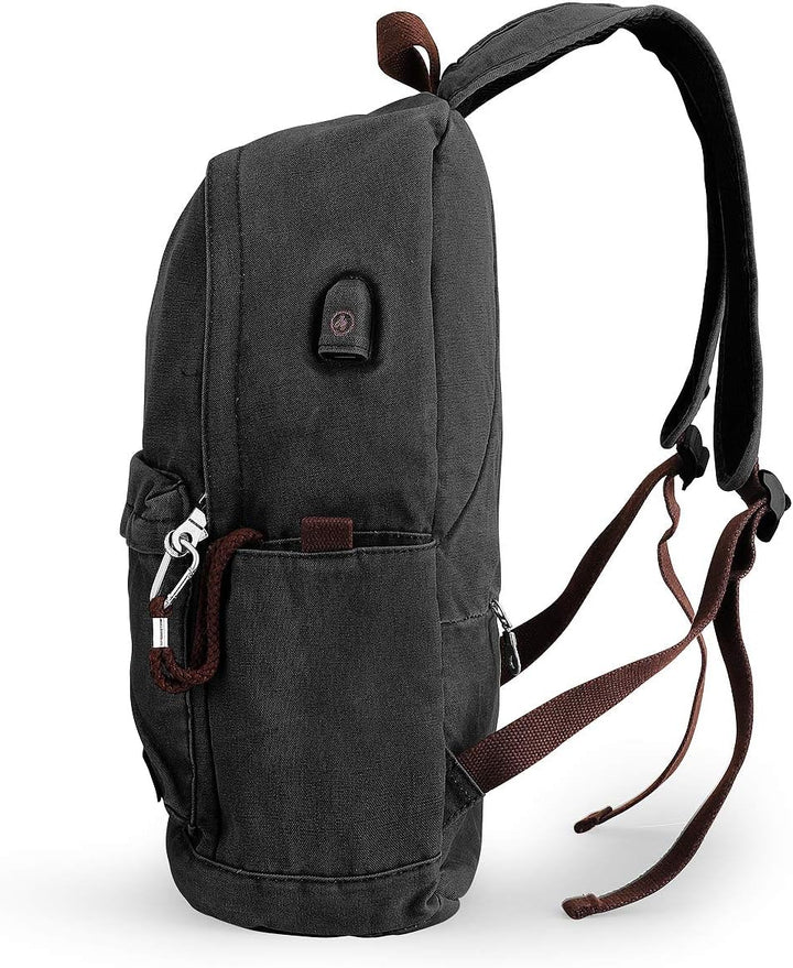 Muzee Canvas Rucksack, Leichter Anti-Diebstahl-Reise-Rucksack mit USB-Ladeanschluss für Herren Damen