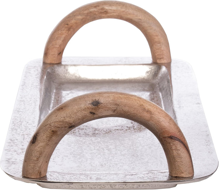 Brandsseller Serviertablett mit Holzgriffen ca. 40 x 20 cm Servierplatte Rechteckig Aluminium-Holz D