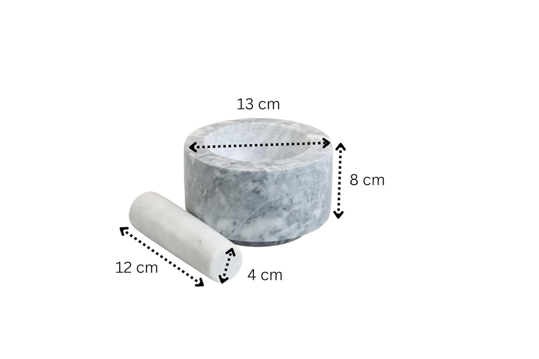 MOON HOME Mörser mit Stössel - Meteor white, aus weissem Marmor/Stein, Hochwertiger Steinmörser für