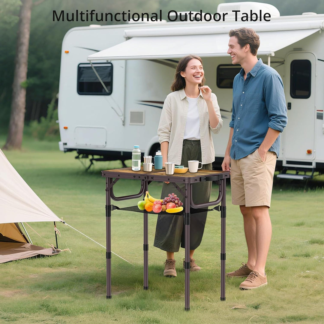 Anbte Campingtisch 58x40cm Aluminium Rahmen Picknicktisch 3 Höhen Verstellbar 26/48/70cm Klapptisch