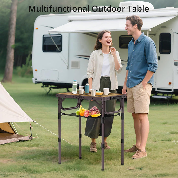 Anbte Campingtisch 58x40cm Aluminium Rahmen Picknicktisch 3 Höhen Verstellbar 26/48/70cm Klapptisch
