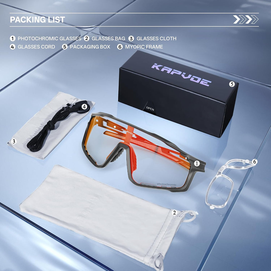 KAPVOE Photochromatische Fahrradbrille MTB Brille Selbsttönend Klar Radbrille Rennrad Sportbrille So