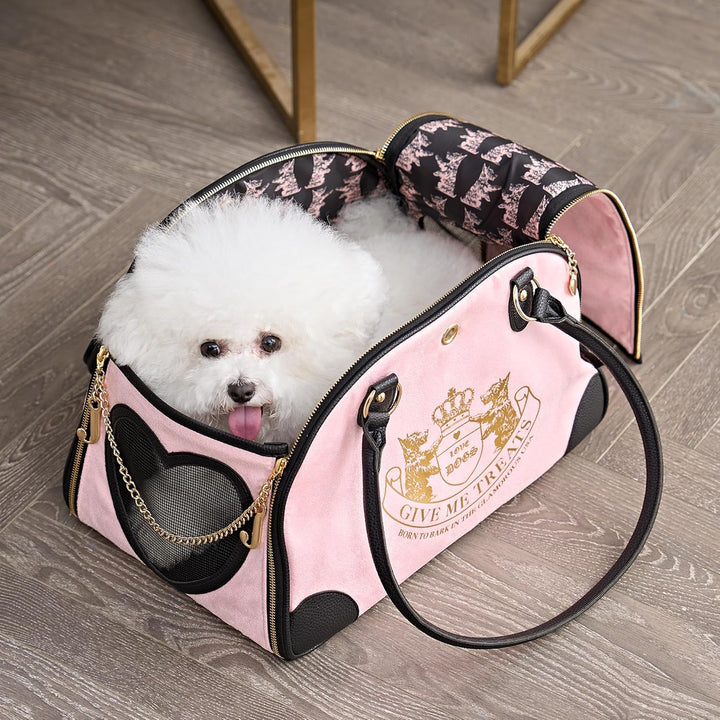 Juicy Couture Give Me Treats Transporttasche für Haustiere, stilvolle rosa Reisetasche für kleine Hu