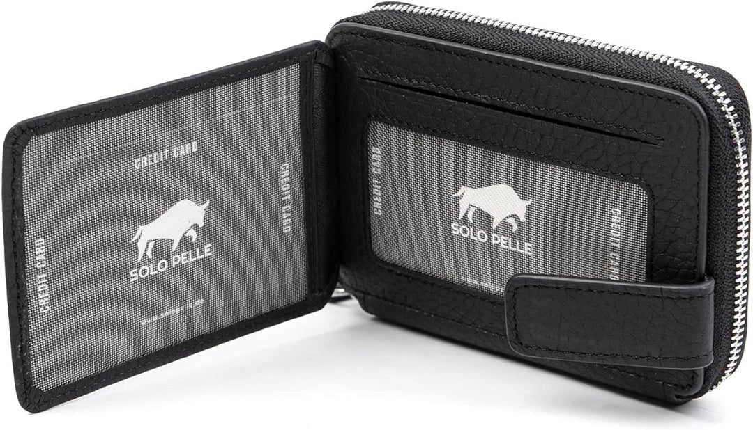 Solo Pelle Leder Geldbörse aus echtem Leder mit Magnetverschluss - Platz für 15-20 Karten + 1 Schein