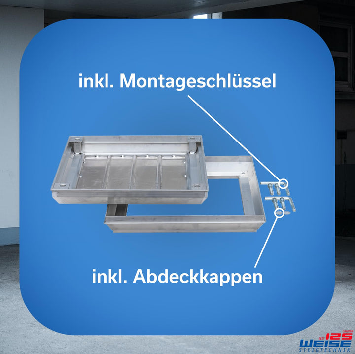 Alu Schachtabdeckung, Durchgangsmass 300 x 300mm, tagwasser-, gas- & geruchsdicht, Deckel aushebbar