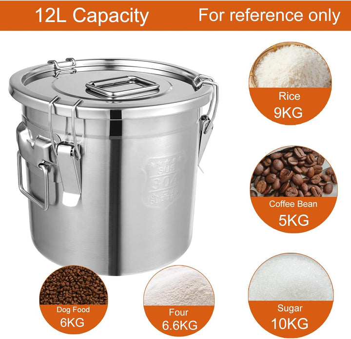 Apriltop 12L 304 Edelstahl Luftdichter Kanister,5-10kg Lebensmittel Vorratsbehälter mit Deckel und V