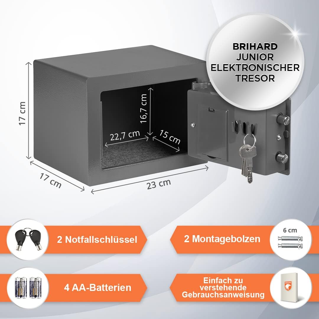 Brihard Junior Elektronischer Safe 17x23x17cm - Kleiner Safe Elektronischer mit Code - Digitales LED