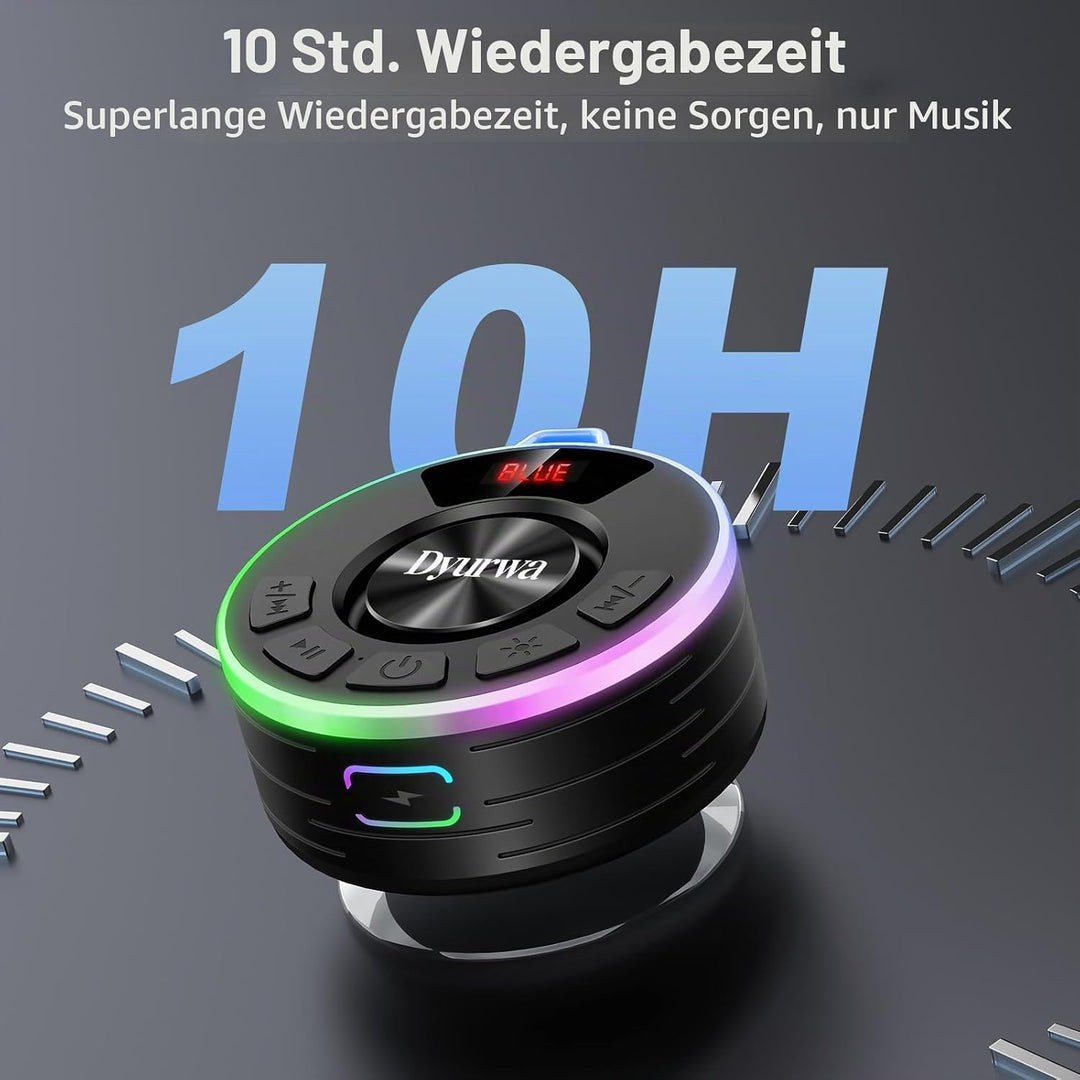 Wasserdichter Bluetooth Duschlautsprecher, 10H Bluetooth-Lautsprecher mit Saugnapf, Tragbare bluetoo
