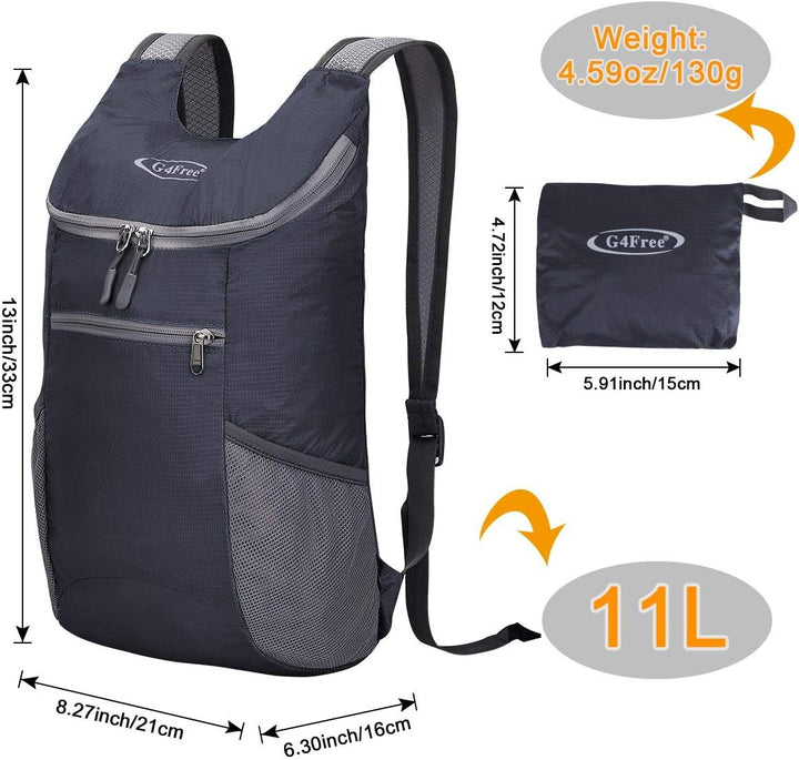 G4Free Ultraleichter 11 l kleiner faltbarer Rucksack für Reisen, Wandern, Radfahren, Wandern oder Me