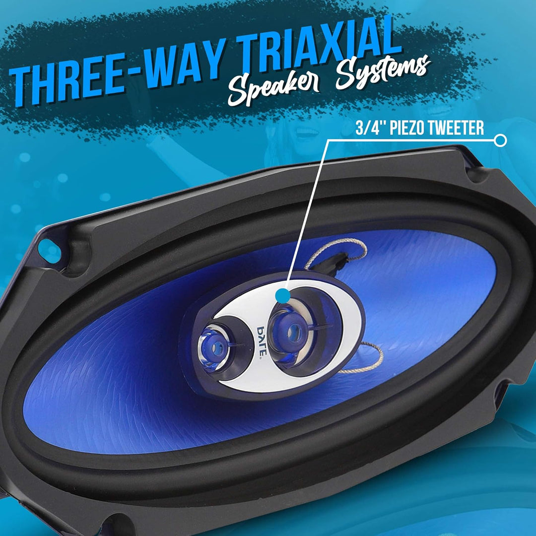 Pyle 3-Wege-Universal-Auto-Stereo-Lautsprecher – 300 W, 10,2 x 25,4 cm, Triaxial, laut, Profi-Audio,