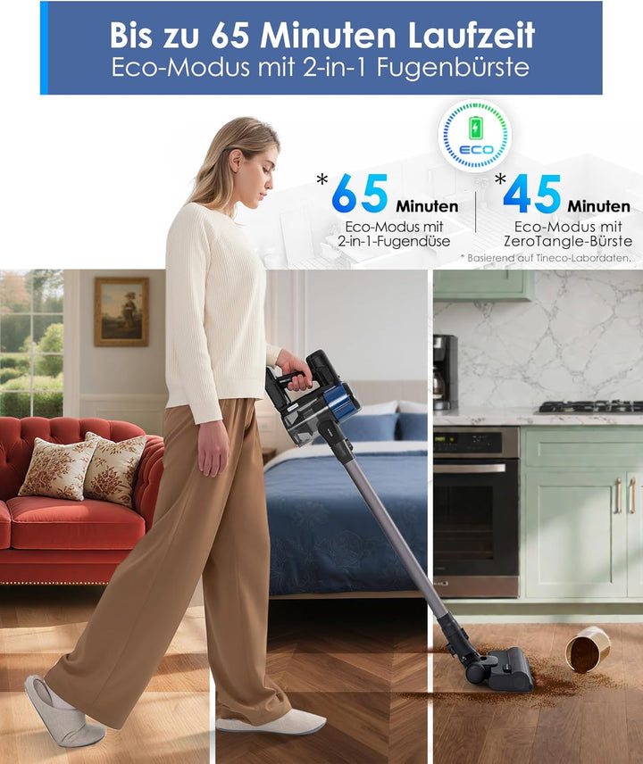 Tineco Pure ONE S30 Akku Staubsauger, 150AW Saugleistung, bis zu 65 Min. Laufzeit, ZeroTangle-Bürste