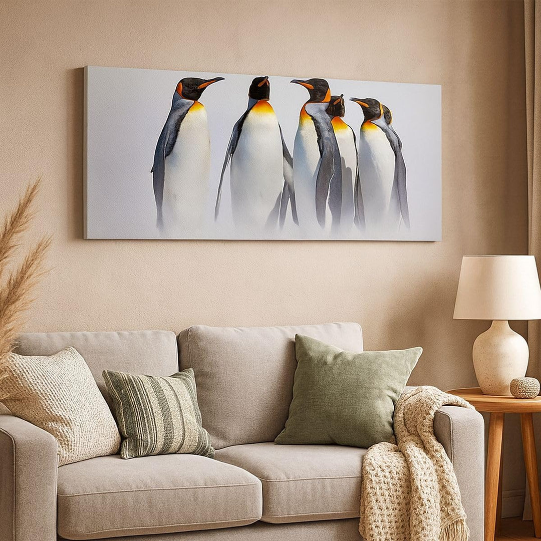 Wandbilder Dekoration Wohnzimmer Pinguine Winter Schnee Spaziergang Bilder auf Leinwand 120x50cm Lei