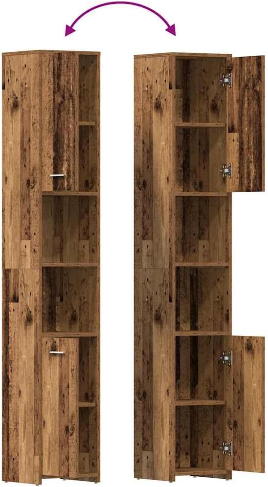 vidaXL Badschrank Altholz-Optik 30x30x183,5 cm Holzwerkstoff, Badezimmerschrank, Badschrank hoch, Ba