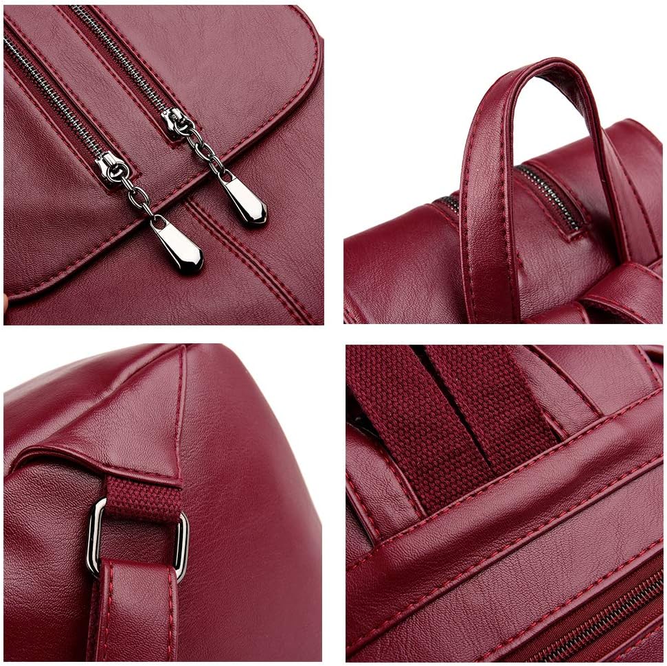 Kris Anna Damen Reissverschluss Casual Rucksack Handtasche aus PU-Leder Weinrot EINWEG, Weinrot