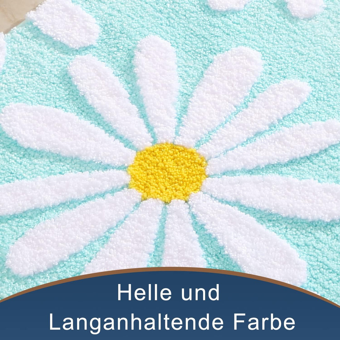 QJHOMO Grün Badezimmerteppich Niedliche Gänseblümchen Badematte rutschfest Waschbar Badteppich Weiss