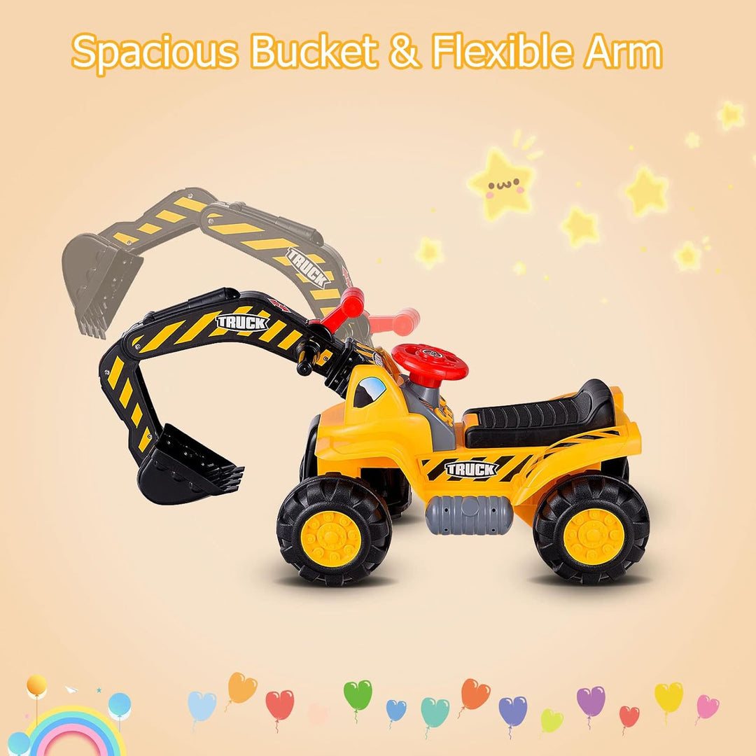 LIFEZEAL Sitzbagger für Sandspiel, Kinderbagger Rutscherfahrzeug mit Eingebautem Stauraum, Baustelle