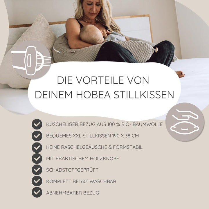 HOBEA-Germany Stillkissen 190 cm x 76 cm XXL Schwangerschaftskissen Seitenschläferkissen Stillkissen
