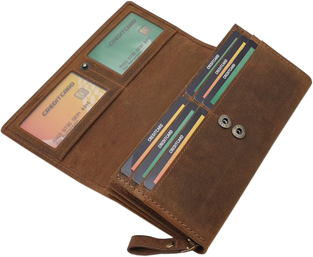 myledershop Grosse Büffel-Vollleder Damen Geldbörse/Geldbeutel/Portemonnaie/Geldtasche mit Colibri-M