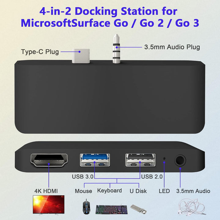 Surface Go 3 Docking Station, 4 in 1 Microsoft Surface Go 3 Accessories mit 4K HDMI + USB 3.0 Port H