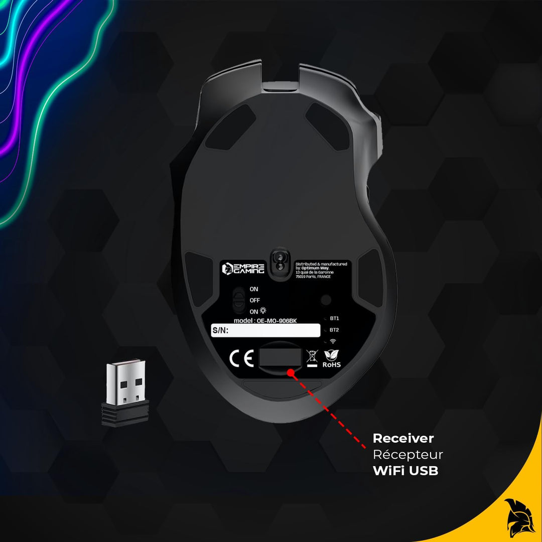 EMPIRE GAMING RF906 Kabellose Gaming-Maus, 3 Modi, 2,4 GHz, BT, kabelgebunden, 8 programmierbare Tas