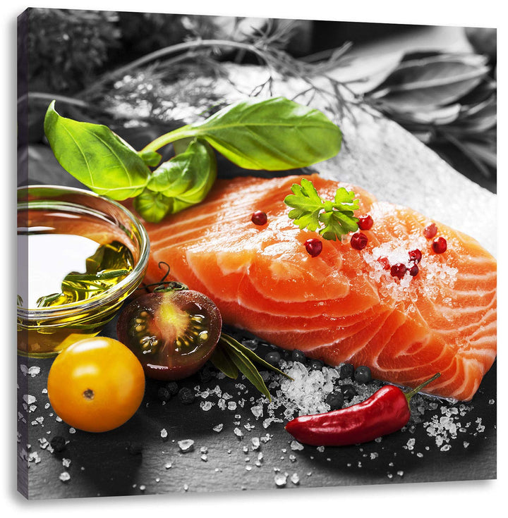 Pixxprint Gourmet Seelachsfilet als Leinwandbild/Grösse: 70x70 cm/Wandbild/Kunstdruck/fertig bespann