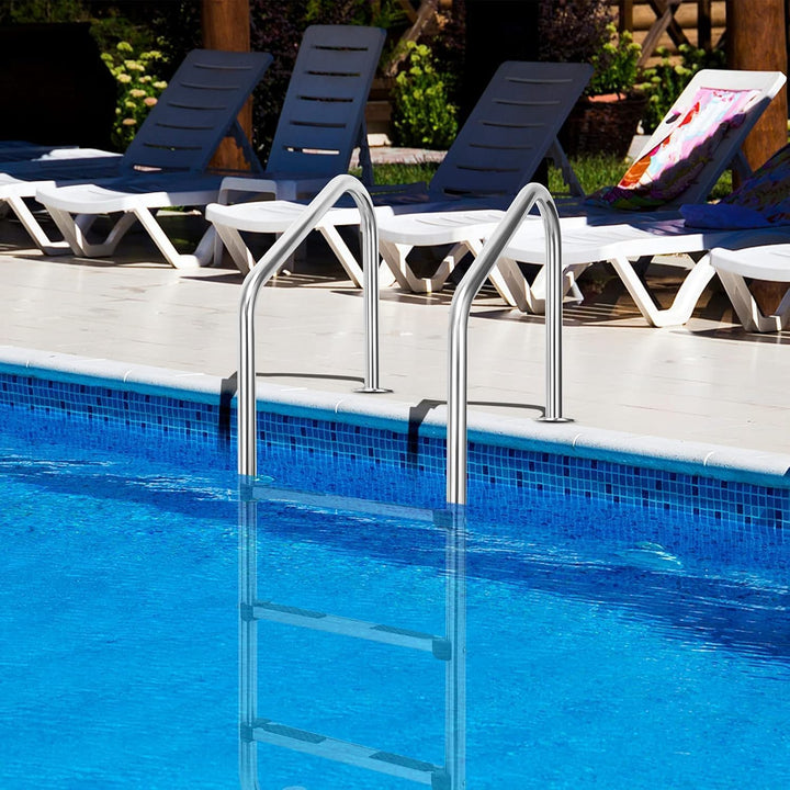 RELAX4LIFE Poolleiter Edelstahl, Schwimmbad Leiter 3 Stufig, Einstiegsleiter rutschfest, Poolleiter