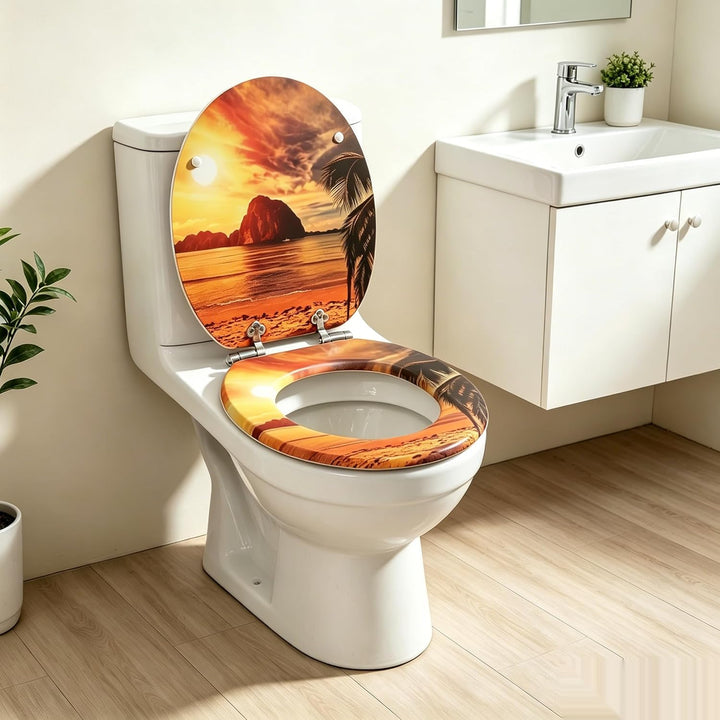 Premium WC-Sitz aus MDF | Mit Geräuscharmer Absenkautomatik & Edler Holzoptik | Universell, Robust &