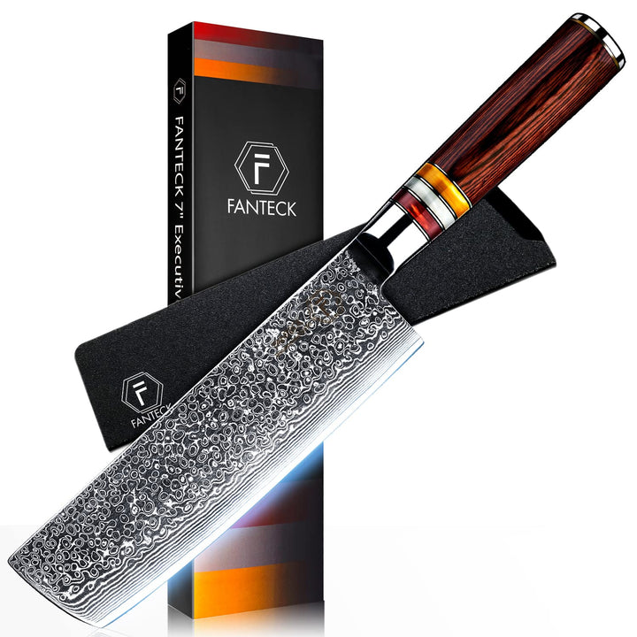 FANTECK Kochmesser Nakiri Küchenmesser Profi Messer Chefmesser 18 cm Allzweckmesser Damaskus Edelsta