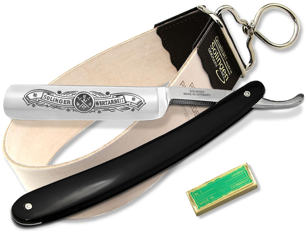 Rasiermesser Solingen Set mit Abziehleder und Paste Made in Germany - Premium Rasier-Set für Herren