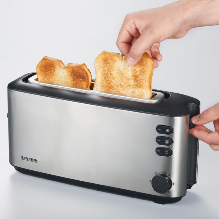 SEVERIN Automatik-Langschlitztoaster, Automatik-Toaster mit Brötchenaufsatz, Edelstahl Toaster zum T