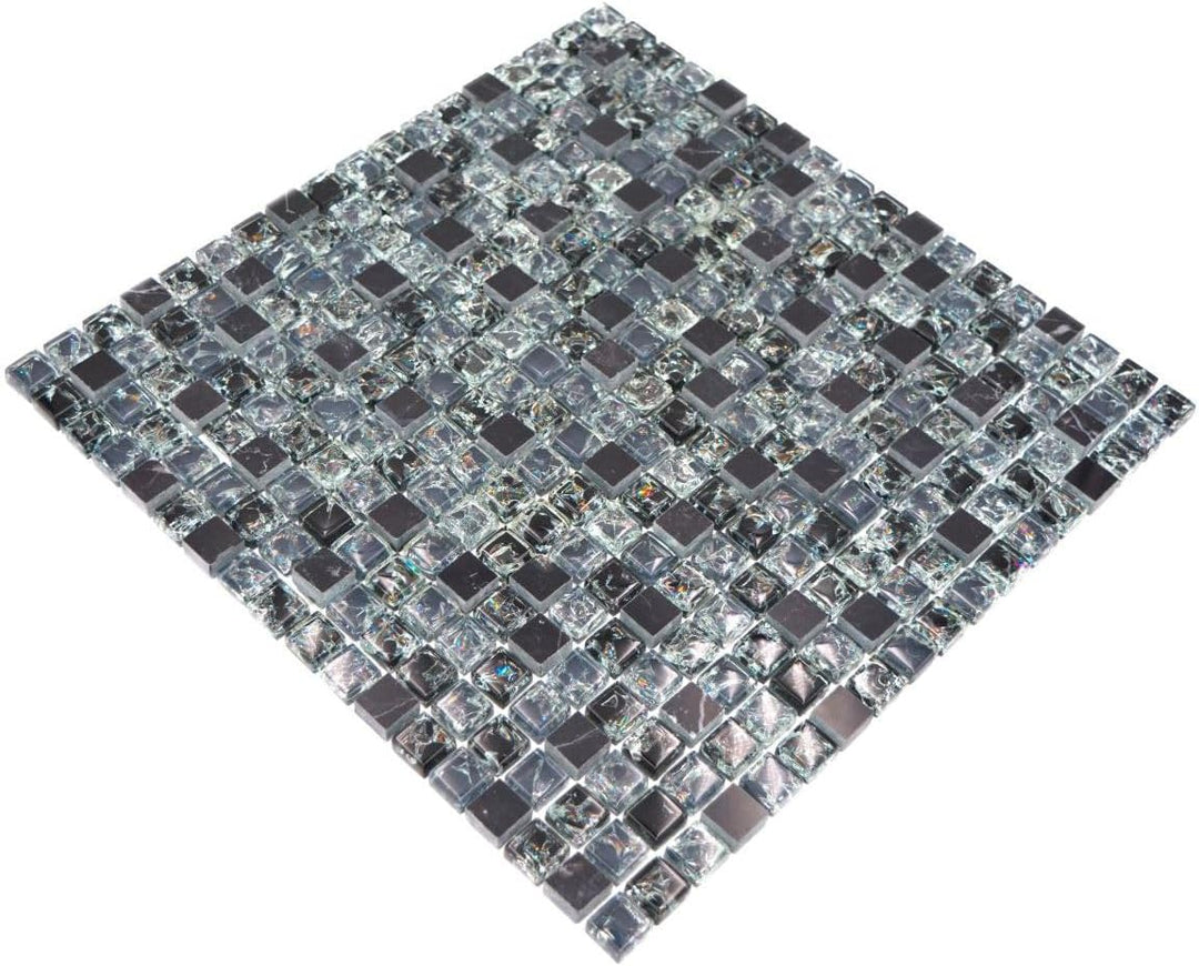 Mosaik Quadrat Crystal/Stein mix schwarz Glasmosaik Transluzent Transparent 3D, Mosaikstein Format: