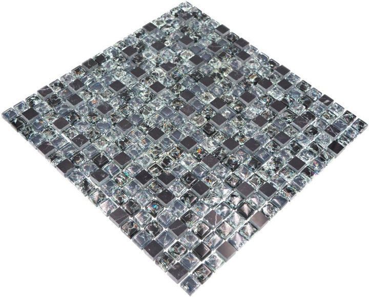 Mosaik Quadrat Crystal/Stein mix schwarz Glasmosaik Transluzent Transparent 3D, Mosaikstein Format: