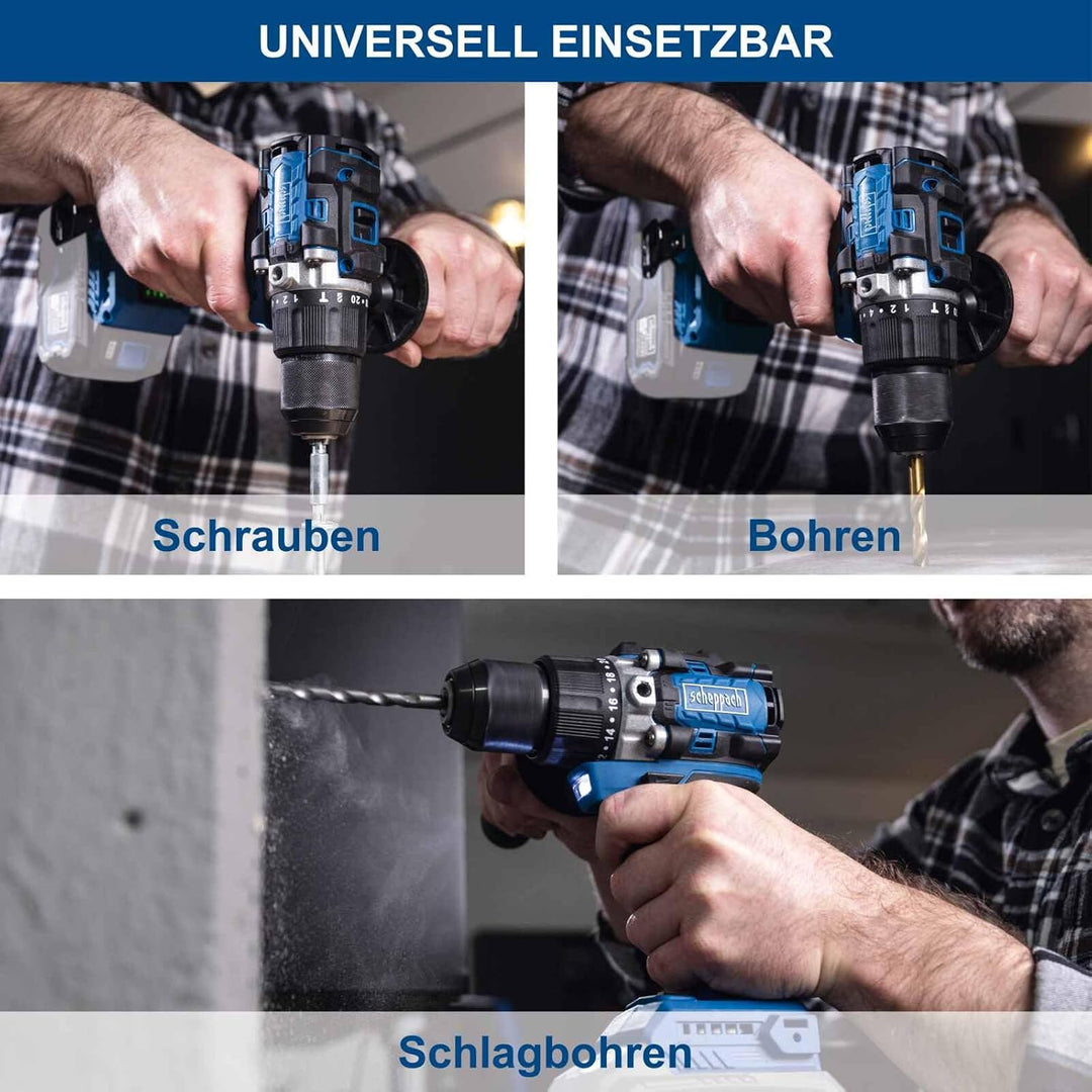 Scheppach Akku Schlagbohrschrauber BC-CD70SC-X mit starken 70Nm Drehmoment | Schlagzahl 1800-27000bp