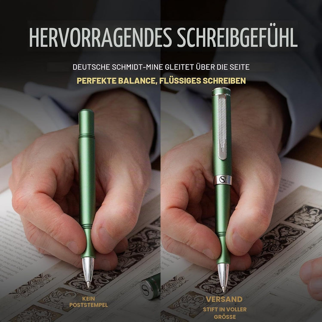 Scriveiner Grün Kugelschreiber EDC Luxus Stift, Taschenkugelschreiber mit Chrom, schönes Schreibstif