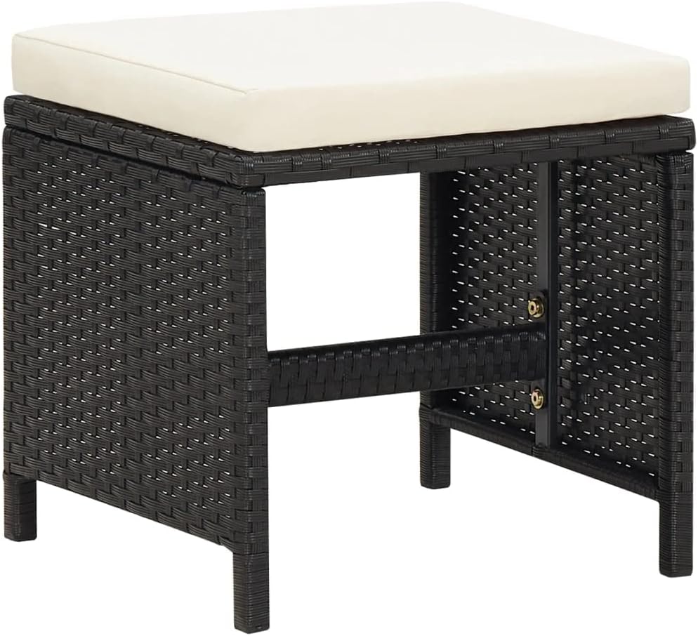 homiuse 40,5x40,5x35 cm Gartenhocker 4 STK. mit Sitzkissen Poly Rattan Schwarz Fussbank Rattan Hocke