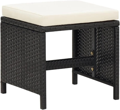 homiuse 40,5x40,5x35 cm Gartenhocker 4 STK. mit Sitzkissen Poly Rattan Schwarz Fussbank Rattan Hocke